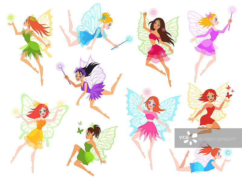 不同颜色的魔法小仙女图片素材