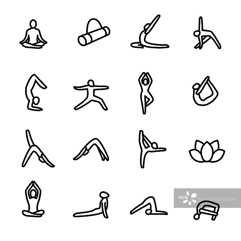 冥想瑜伽练习细线条图标图片素材