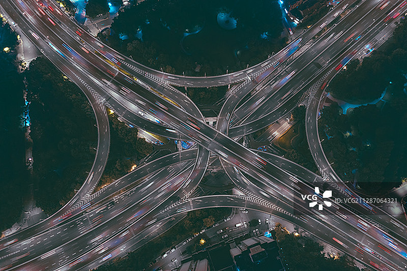 航拍中国上海市黄浦区延安高架路与南北高架路立交桥图片素材