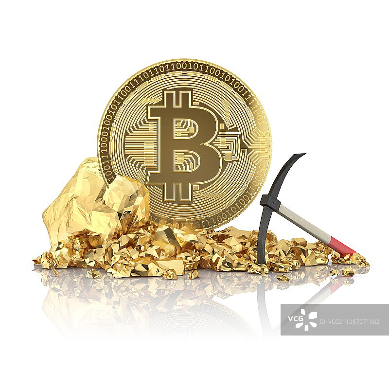 金色石头上的比特币图片素材