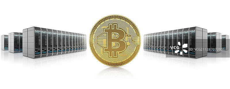服务器农场上的金色比特币图片素材