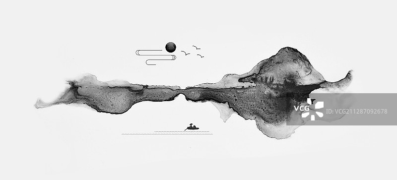 传统中式创意墨迹中国风山水画图片素材