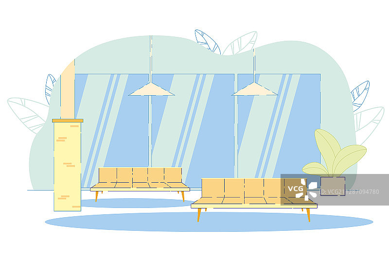 机场航站楼舒适候机大厅配长椅图片素材