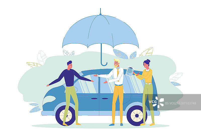 男人与公司签订汽车保险合同图片素材