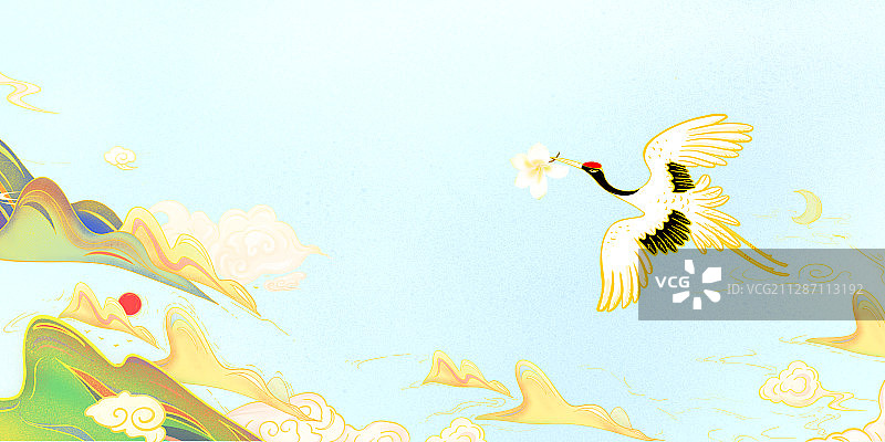 中国画工笔花鸟仙鹤日出图片素材