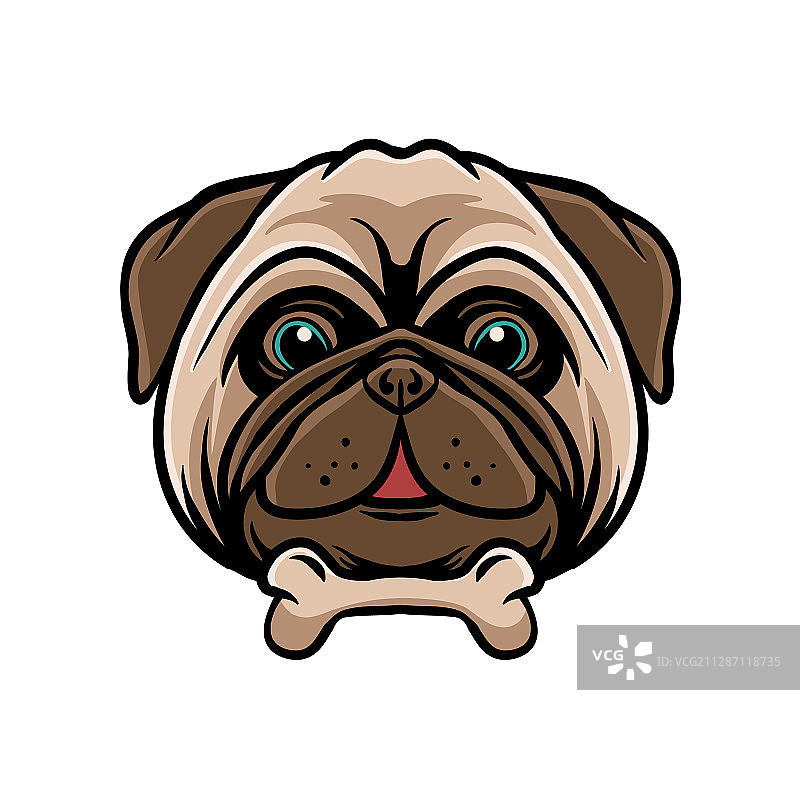 有趣的巴哥犬和骨头图片素材