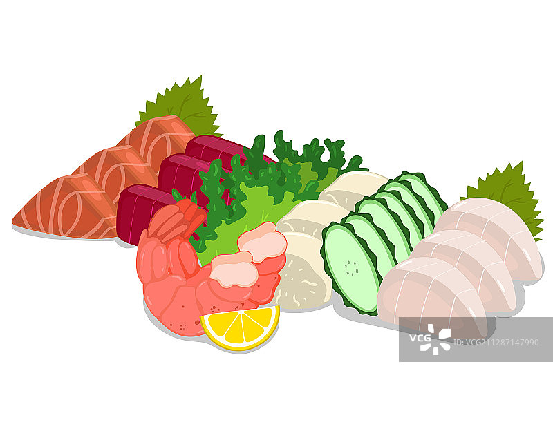 分离的扇贝和虾刺身图片素材