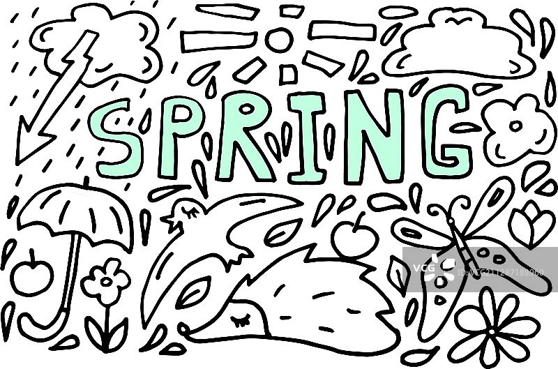 春天素描线条卡通涂鸦合集图片素材