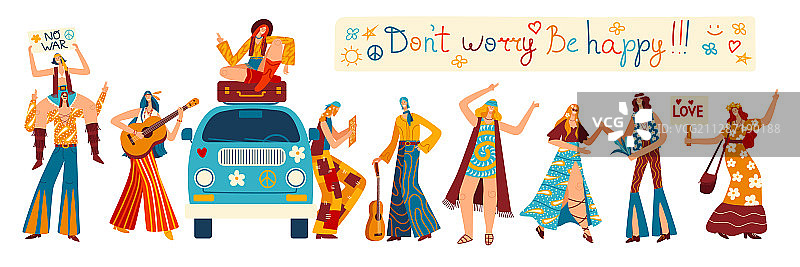 复古风格的嬉皮卡通人物图片素材