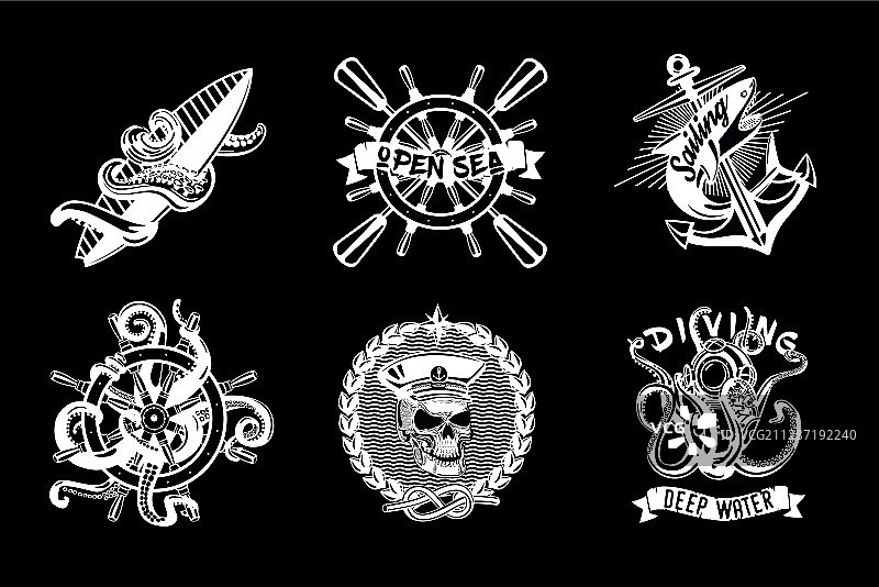 复古风格水上运动图标图片素材