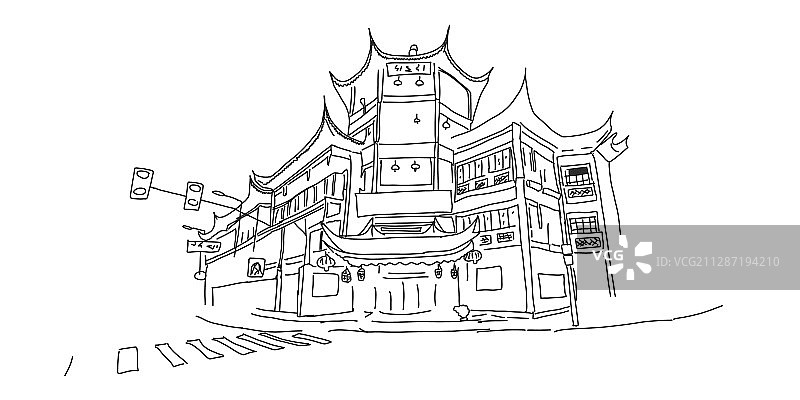 城市街道上的中式建筑图片素材