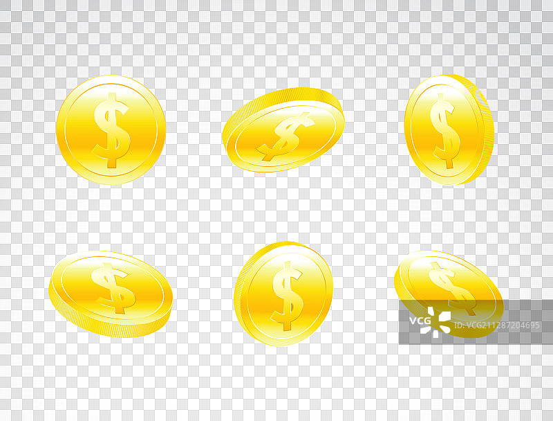 白色背景上的逼真3D金色硬币图片素材