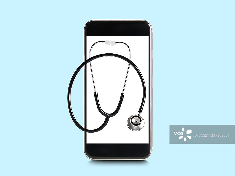 智能手机屏幕上的听诊器图片素材