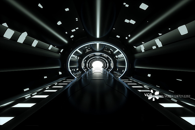 发光的科幻抽象隧道空间，三维图形图片素材