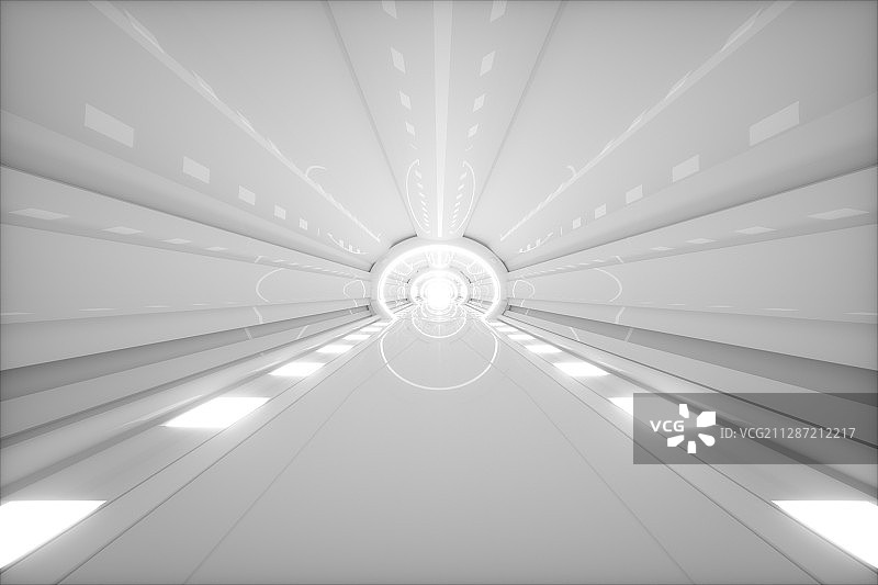 发光的科幻抽象隧道空间，三维图形图片素材