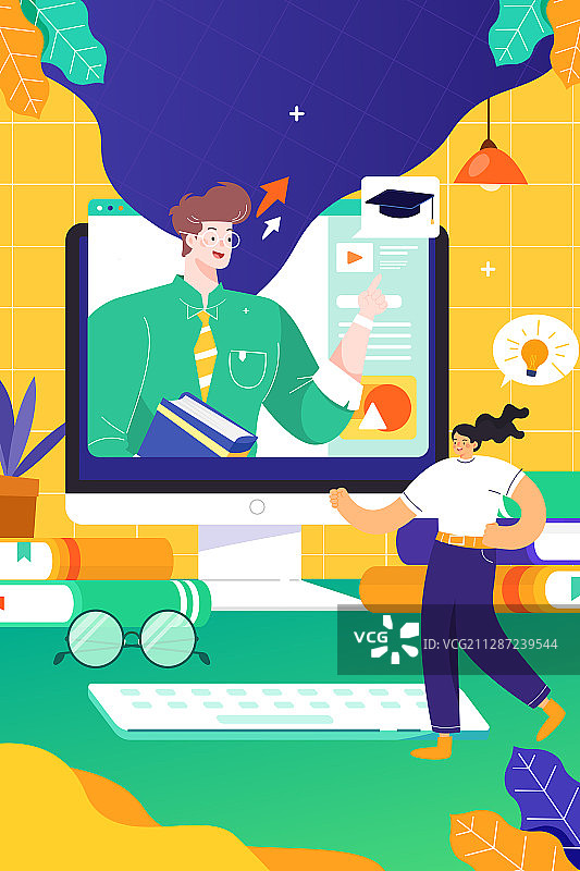 卡通在线教育学习课程知识名师辅导补习培训中高考冲刺班矢量插画图片素材