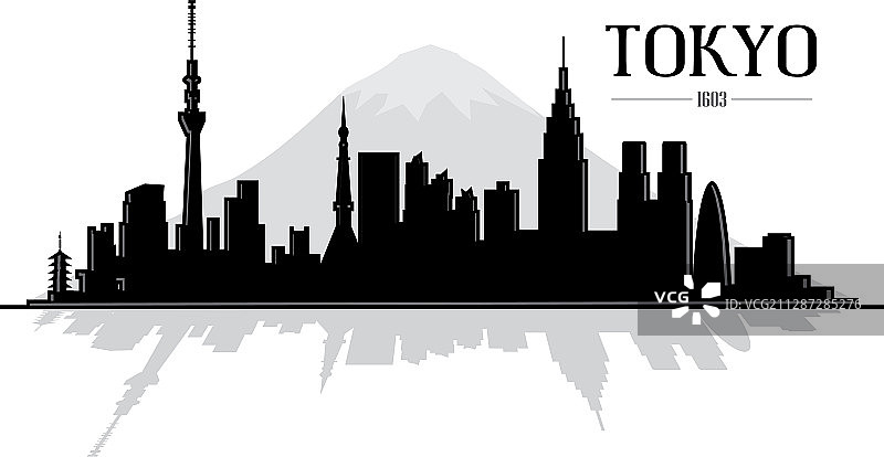 日本东京城市天际线剪影图片素材