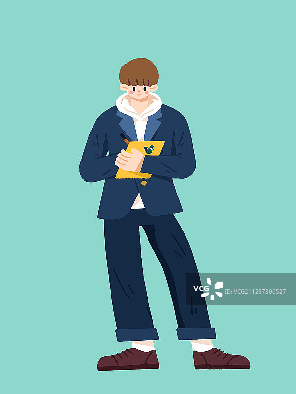 校园男孩站立写字人物插画图片素材