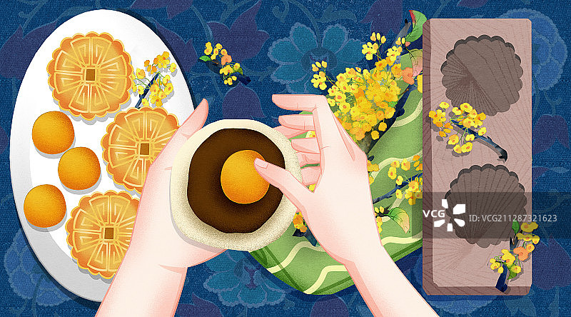 中秋节制作月饼插画图片素材