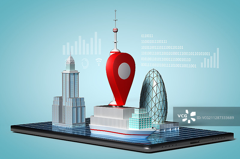 手机上的5G物联网智慧城市，三维图形图片素材