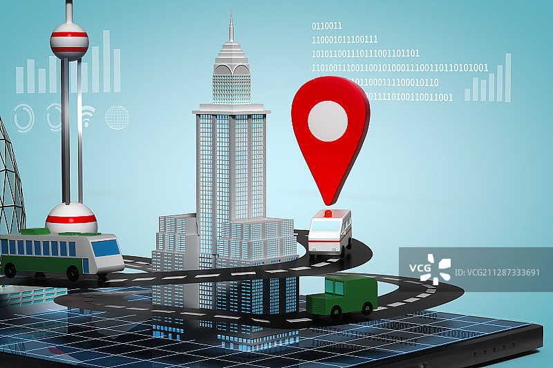 手机上的5G物联网智慧城市，三维图形图片素材