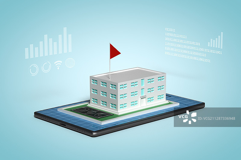 5G智能手机上的智慧学习，三维空间图片素材