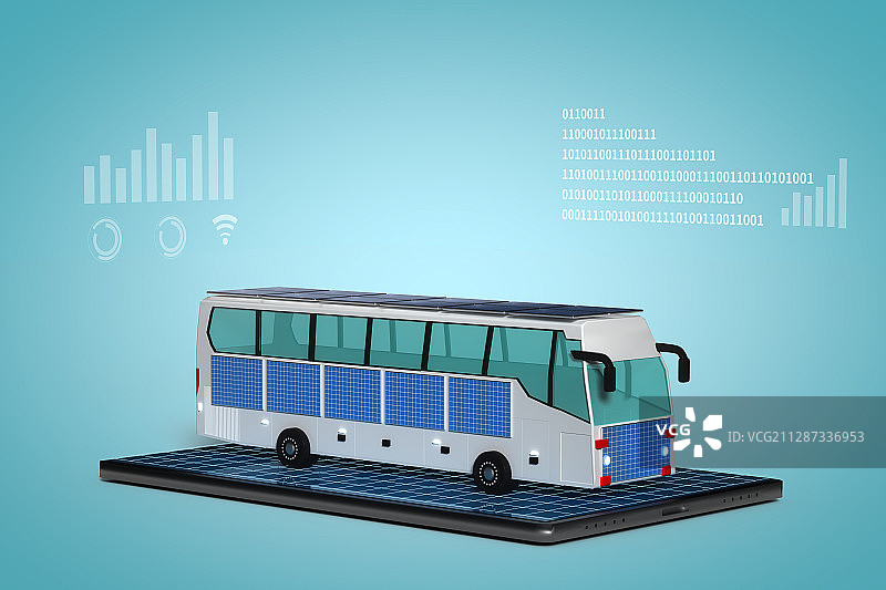 5G智能手机上的新能源汽车，三维图形图片素材