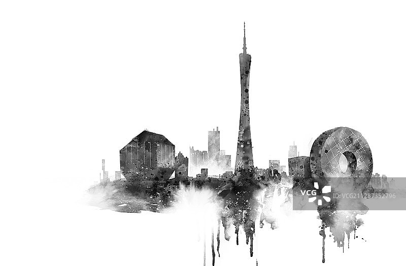 广州水墨建筑缩影图片素材