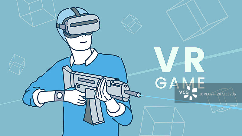 戴耳机持武器玩VR射击游戏玩家图片素材