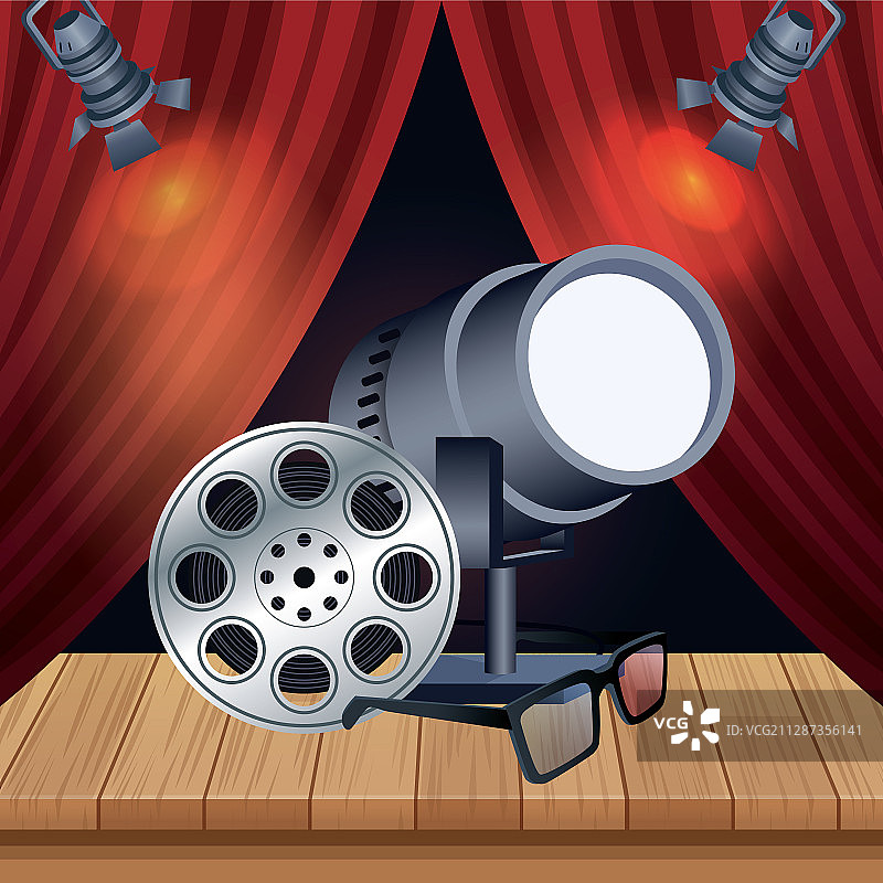 带胶片和3D眼镜的舞台灯光图片素材