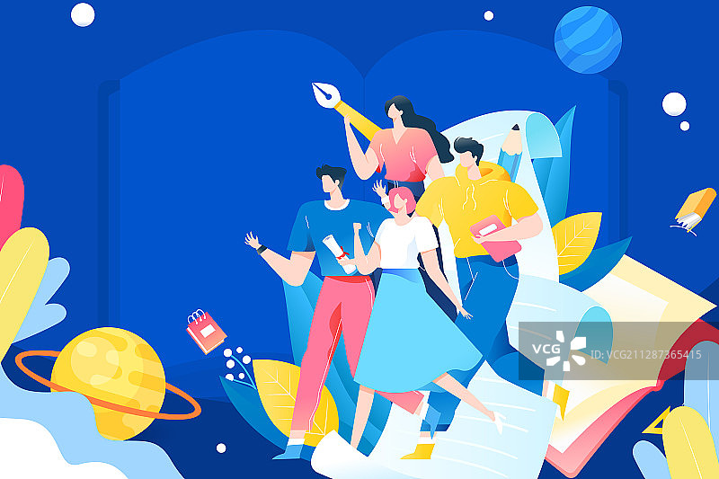 卡通在线教育学习课程知识辅导补习培训中高考学生冲刺班矢量插画图片素材