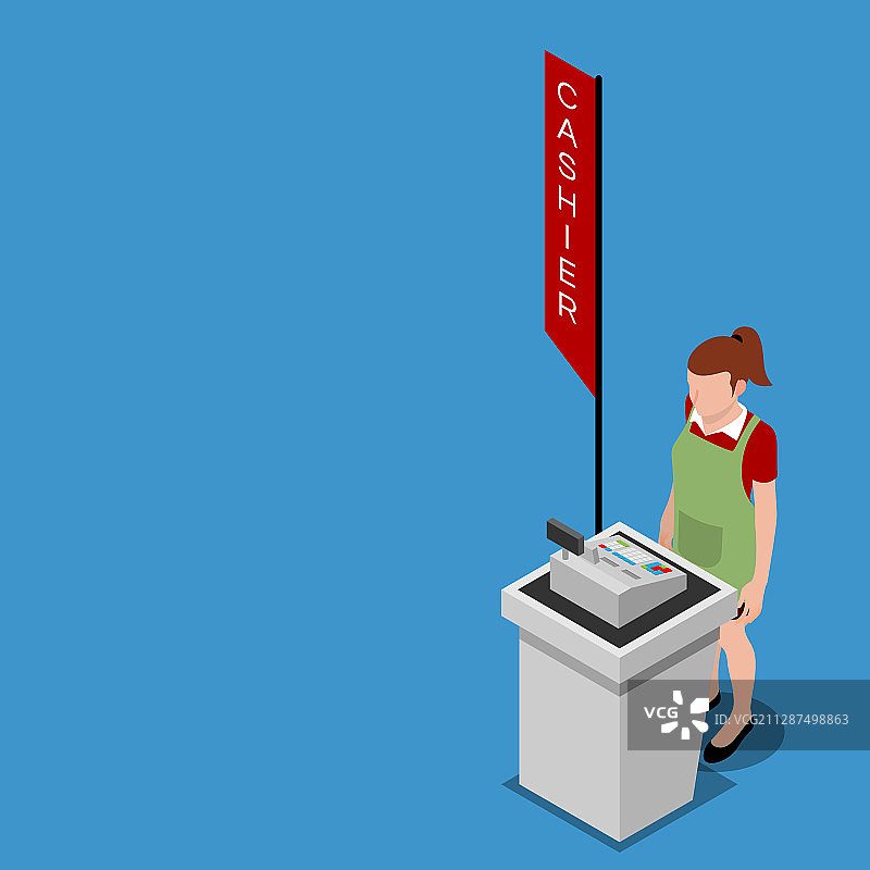2.5D收银台与员工图片素材