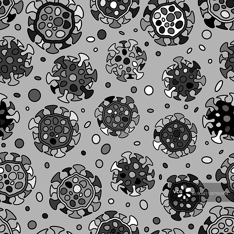 新冠病毒涂鸦无缝图案图片素材
