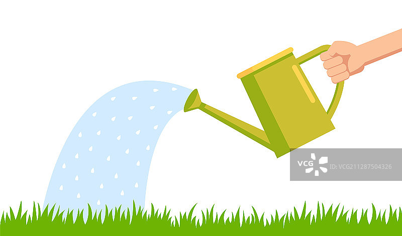 手持浇水壶给盆栽植物浇水图片素材