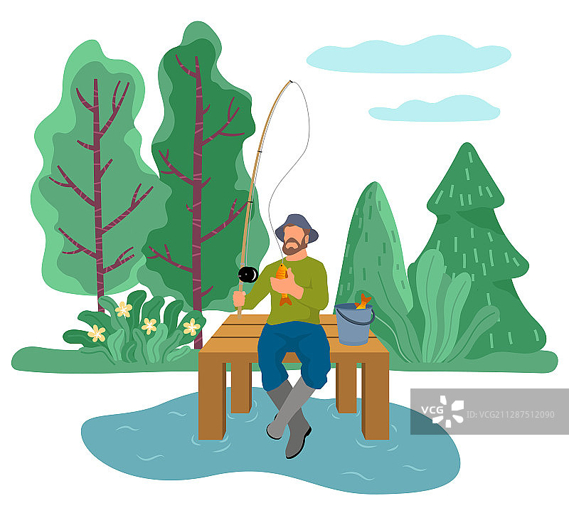 渔夫在河边钓鱼图片素材