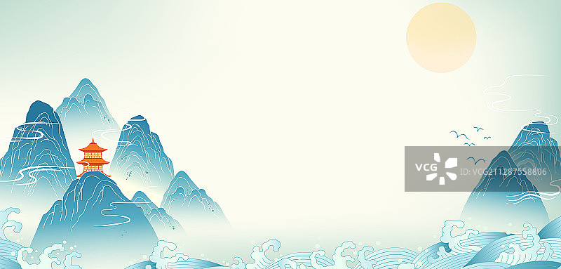 中国风山水插画图片素材