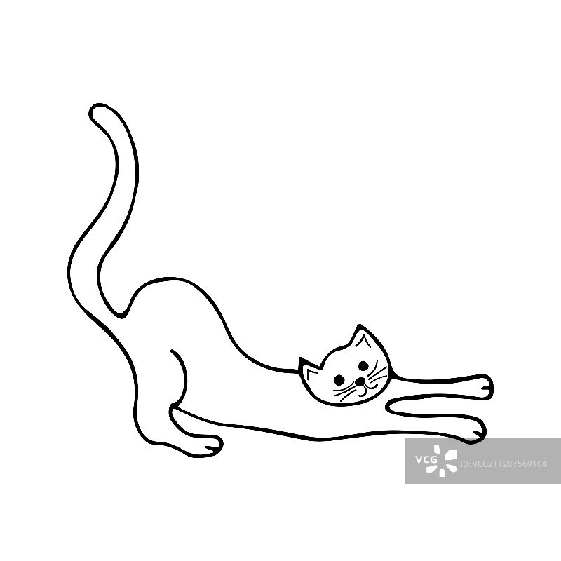 涂鸦猫向后伸展黑白图案图片素材