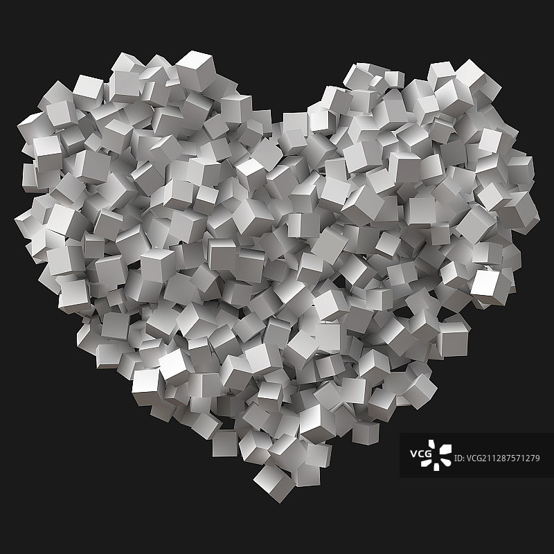 随机立方体组成的大爱心符号图片素材