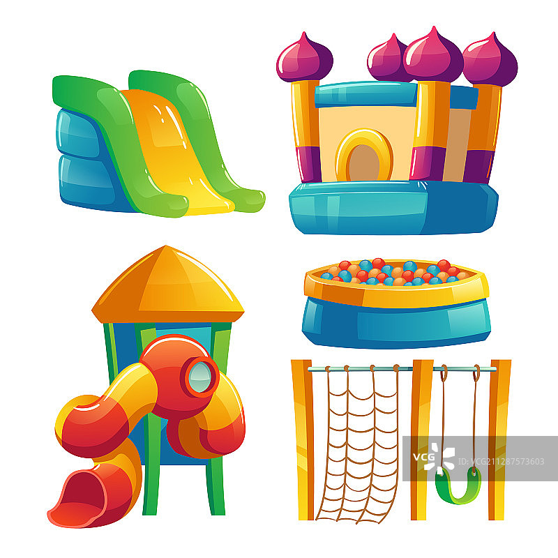 带有蹦床和滑梯的儿童游乐场图片素材