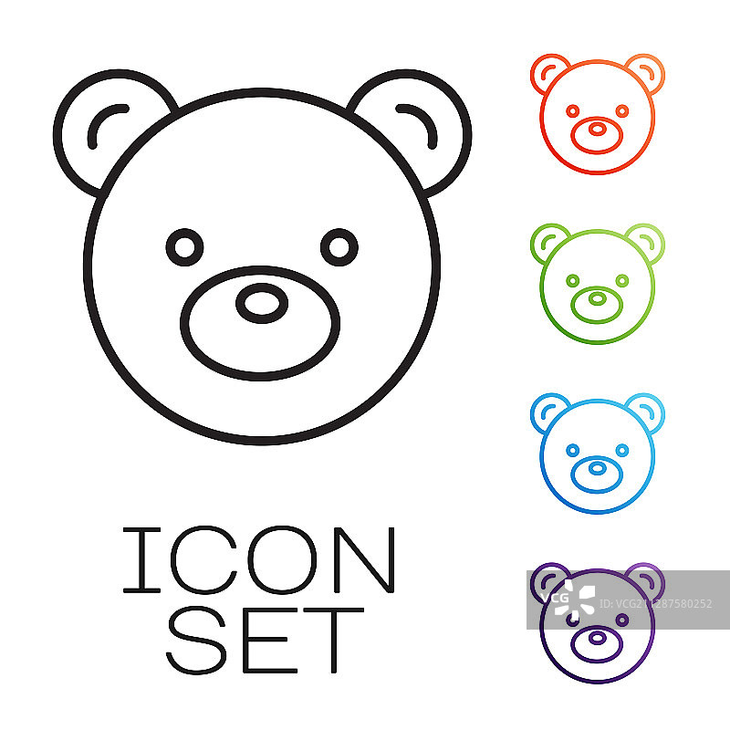 泰迪熊毛绒玩具黑色线条图标，隔离图片素材