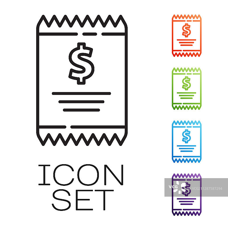 黑色线条纸质支票和金融支票图标图片素材