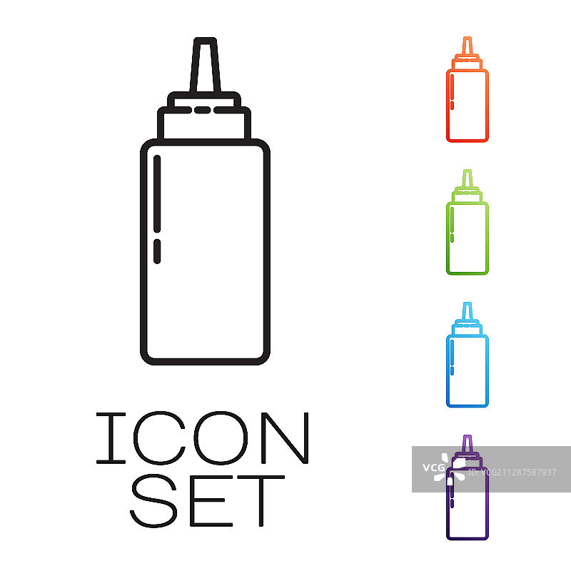 黑色线条酱油瓶图标在白色背景上隔离图片素材