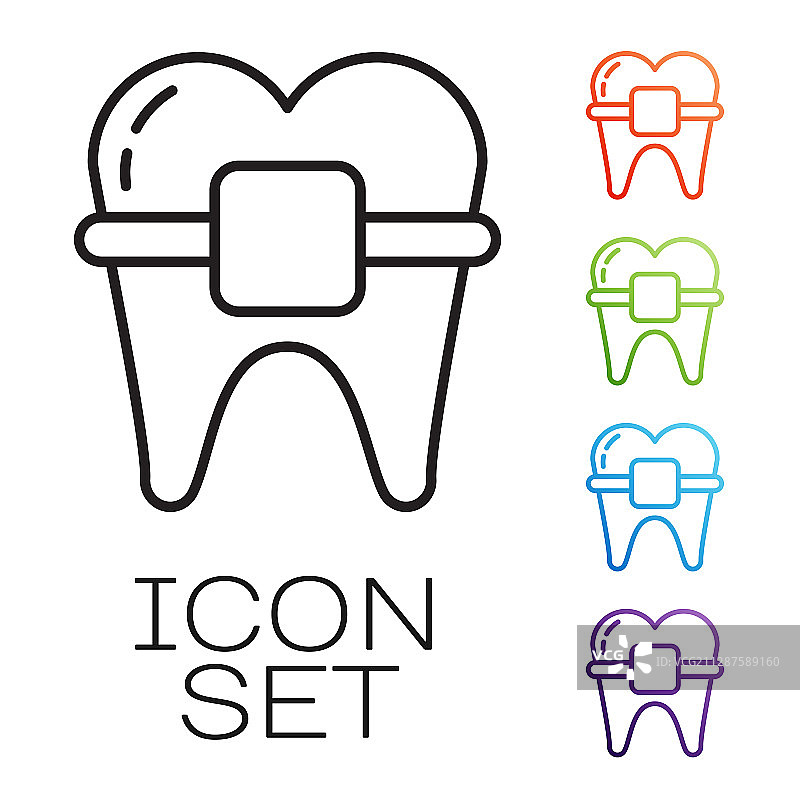 牙套牙齿黑色线条图标图片素材