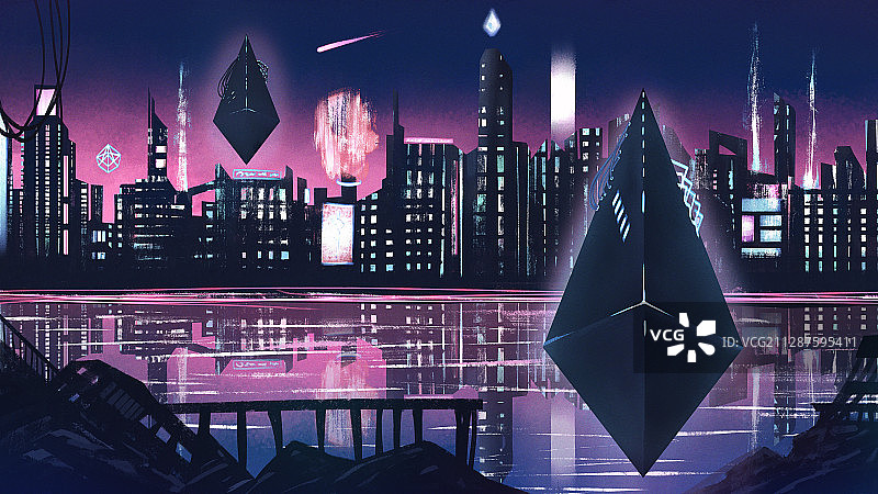 幻想科幻夜晚赛博朋克城市图片素材