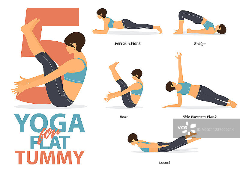 瑜伽姿势信息图，助你拥有平坦小腹图片素材