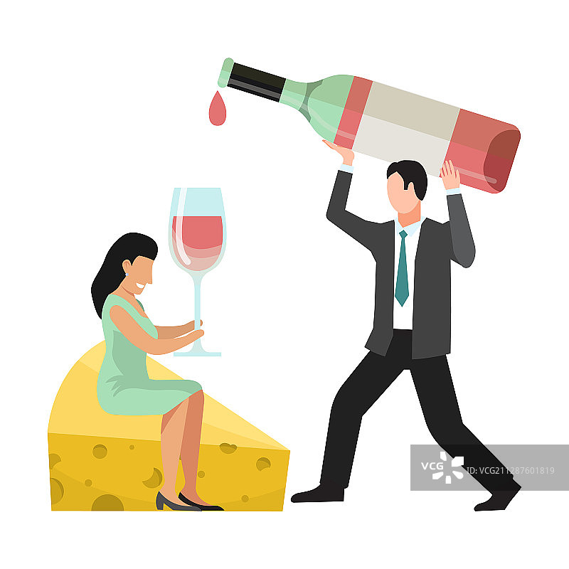 品酒概念：人们与巨型酒瓶图片素材