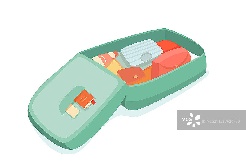 带旅行配件的行李箱图片素材