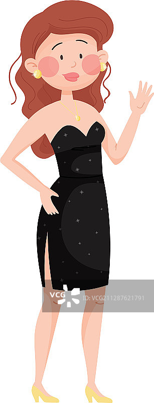 年轻女人穿着晚礼服挥手图片素材