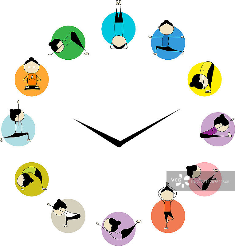 女人练习瑜伽环绕时钟概念图片素材