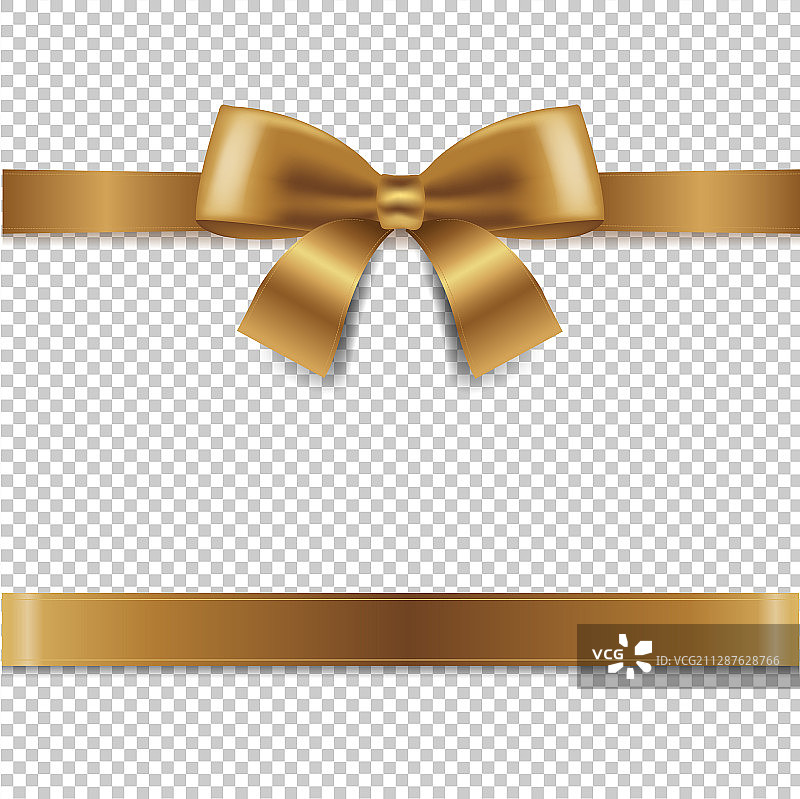 金色蝴蝶结，透明背景图片素材
